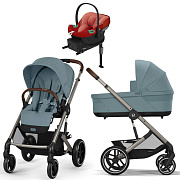 Коляска Cybex Balios S Lux TPE complete Aton S2 Hibiscus Red Base One 4 в 1 Stormy Blue с дождевиками