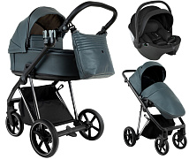 Детская коляска Roan Sol Vintage Luxury Leather 2.0 3 в 1 с автокреслом Pituso Baesa Pro Black VEGA79DB Atlantic Deep/Nickel/руч.Black