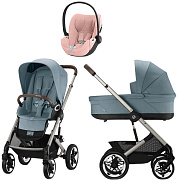 Коляска Cybex Talos S Lux TPE complete Cloud T Peach Pink Plus 3 в 1 Stormy Blue с дождевиками