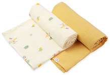 Пелёнки муслиновые Buba Kids, 2 шт, 75х115 см BKMUSSW34 Утка-мандаринка/ горчица