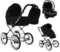 Детская коляска Roan Bass Next Classic d14 2.0 3 в 1 с автокреслом Tutis Elo Lux EduSky Black BSNC/95/2 Caviar/Black/руч.Cappuccino