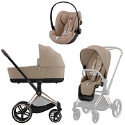 Коляска Cybex Priam IV Rosegold complete и автокресло Cloud G i-Size Almond Beige Plus 3 в 1 Cozy Beige