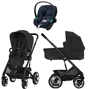 Коляска Cybex Talos S Lux BLK complete Aton S2 Ocean Blue 3 в 1 Moon Black с дождевиками