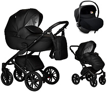 Детская коляска Indigo Mio Eco 3 в 1 с автокреслом Avionaut Cosmo Black 01 черная кожа