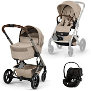 Коляска Cybex Balios S Lux Fold Cot TPE Cloud G3 Magic Black 3 в 1 Almond Beige с дождевиками
