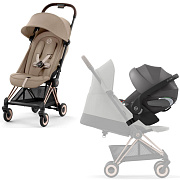 Коляска Cybex Coya Rosegold Frame Cloud T i-Size Mirage Grey Plus 2 в 1 Cozy Beige с дождевиком и бампером