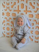 Комбинезон Little Star Зайка с капюшоном футер с начесом 30322 (ЧЗ-мз) светло-серый 74