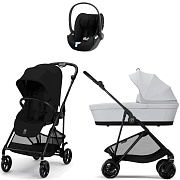 Коляска Cybex Melio Carbon Cloud T i-Size Sepia Black 3 в 1 Magic Black с дождевиком/Fog Grey