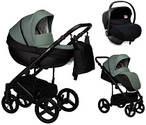 Детская коляска Indigo Tour Eco 3 в 1 с автокреслом Avionaut Cosmo Black Te03 черная кожа+шалфей кожа