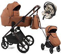 Детская коляска Peppy Monaco Thermo 3 в 1 с автокреслом Welldon Crown 2 Biscuit (бисквит), рама серо-коричневая