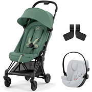 Коляска Cybex Coya Matt Black Frame Cloud G i-Size Fog Grey 2 в 1 Leaf Green с дождевиком