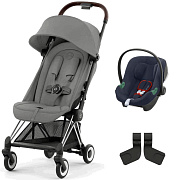 Коляска Cybex Coya Chrome Frame Aton B2 i-Size Bay Blue 2 в 1 Mirage Grey с дождевиком