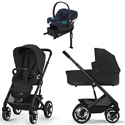 Коляска Cybex Talos S Lux BLK complete Aton B2 Bay Blue Base One 4 в 1 Moon Black с дождевиками