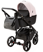 Детская коляска Adamex Nola Deluxe 3 в 1 N-SD102 (РОЗОВ.ПУДРА КОЖА + ЧЕРН.КОЖА)