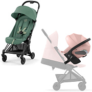 Коляска Cybex Coya Matt Black Frame Cloud T i-Size Peach Pink Plus 2 в 1 Leaf Green с дождевиком и бампером