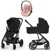 Коляска Cybex Balios S Lux BLK complete Cloud T Peach Pink Plus 3 в 1 Moon Black с дождевиками