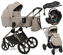 Детская коляска Peppy Monaco Thermo 4 в 1 с автокреслом First и базой Latte (бежевый), рама бежевая