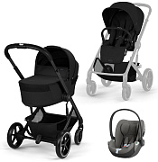 Коляска Cybex Balios S Lux Fold Cot BLK Cloud T Mirage Grey 3 в 1 Moon Black с дождевиками