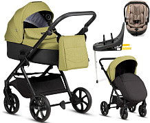 Детская коляска Tutis Leo 3 Plus 4 в 1 с автокреслом Beno Beige и базой 1582302 Green