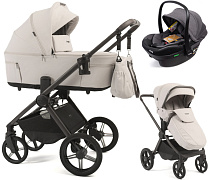 Детская коляска Peppy Soho 3 в 1 с автокреслом Jovikids Aria Black Taupe (бежевый), рама серо-бежевый
