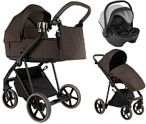 Детская коляска Roan Sol 2.0 3 в 1 с автокреслом Pituso Baesa Pro Black,Beige Canopy SLL/34/T Turkish Coffe/Black/руч.Cappuccino