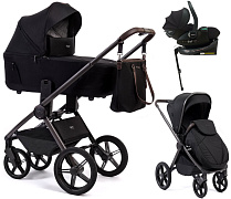 Детская коляска Peppy Monaco Thermo 4 в 1 с автокреслом Jet Black и базой Black (черный), рама серо-коричневая