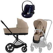 Коляска Cybex Priam IV Matt Black complete и автокресло Cloud G i-Size Ocean Blue Plus 3 в 1 Cozy Beige