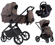 Детская коляска Peppy Monaco 3 в 1 с автокреслом Rise Black Brownie коричневый, рама черная