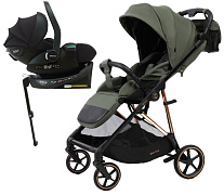Прогулочная коляска Peppy Amici с автокреслом Jet Black и базой Green рама Gold