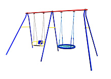 Качели дачные Пионер 2 двойные качели цепные со спинкой + качели гнездо 76 см. (сетка)