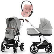 Коляска Cybex Talos S Lux SLV complete Cloud T Peach Pink Plus 3 в 1 Stone Grey с дождевиками