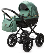 Детская коляска Adamex Chantal Retro Deluxe 3 в 1 C105B (ИЗУМРДНАЯ 100% КОЖА-ЗОЛОТЫЕ МОЛНИИ)