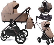 Детская коляска Peppy Soho 4 в 1 с автокреслом Verona Brown и базой Sand (песочный) рама шоколад
