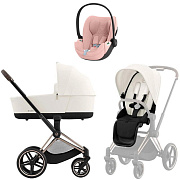 Коляска 3 в 1 Cybex Priam IV Rosegold complete и автокресло Cloud T i-Size Peach Pink Plus Off White