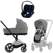 Коляска Cybex Priam IV Rosegold complete Cloud T Rebellious Luxury Denim Blue 3 в 1 Mirage Grey