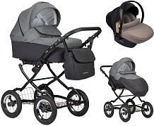 Детская коляска Indigo Charlotte Sity Classic 12 3 в 1 с автокреслом Avionaut Cosmo Beige Cs04 черный/т.серый