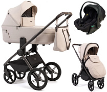 Детская коляска Peppy Monaco Thermo 3 в 1 с автокреслом Jet Black Beige (молочный), рама серо-коричневая