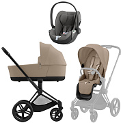 Коляска 3 в 1 Cybex Priam IV Matt Black complete и автокресло Cloud T i-Size Mirage Grey Cozy Beige