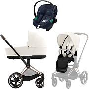 Коляска 3 в 1 Cybex Priam IV Rosegold complete и автокресло Aton S2 i-Size Ocean Blue Off White