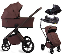 Детская коляска Peppy Monaco Plus 4 в 1 с автокреслом Verona Black и базой Burgundy (винный), рама коричневая