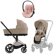 Коляска 3 в 1 Cybex Priam IV Rosegold complete и автокресло Cloud T i-Size Peach Pink Plus Cozy Beige