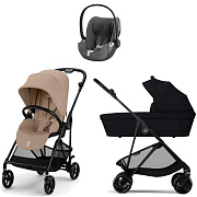 Коляска Cybex Melio Carbon Cloud T i-Size Mirage Grey Plus 3 в 1 Almond Beige/Magic Black с дождевиками