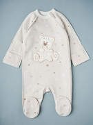 Комбинезон на молнии Little Star 0208 мишка со звездой, бежевые звезды 74