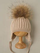 Шапка Little Star Лапша подклад флис, помпон енот 5601 (ЧЗ-нк) бежевый лайт 38