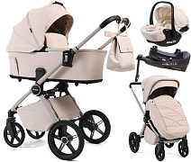 Детская коляска Peppy Monaco Plus 4 в 1 с автокреслом Verona Beige и базой Cream (кремовый), рама бежевая