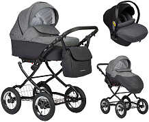 Детская коляска Indigo Charlotte Sity Classic 12 3 в 1 с автокреслом Avionaut Cosmo Grey Cs04 черный/т.серый