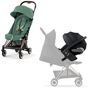 Коляска Cybex Coya Rosegold Frame Cloud T i-Size Sepia Black Plus 2 в 1 Leaf Green с дождевиком и бампером