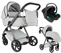 Детская коляска Pituso Sole Leather 3 в 1 с автокреслом Santiso Pro Black PMPL/01 Island Stone