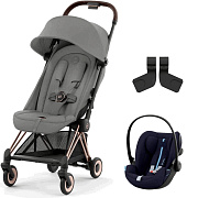 Коляска Cybex Coya Rosegold Frame Cloud G i-Size Ocean Blue Plus 2 в 1 Mirage Grey с дождевиком и бампером