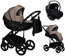 Детская коляска Indigo Tour Eco 3 в 1 с автокреслом Avionaut Cosmo Black Te09 черная кожа+серо-бежевый